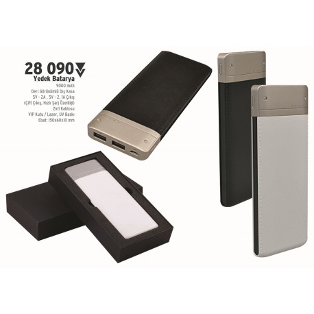 Deri - Metal Görünümlü Powerbank 9000 Mah