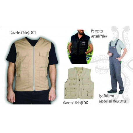 Gazeteci Yeleği, İşçi Tulumu, Polyester Yelek